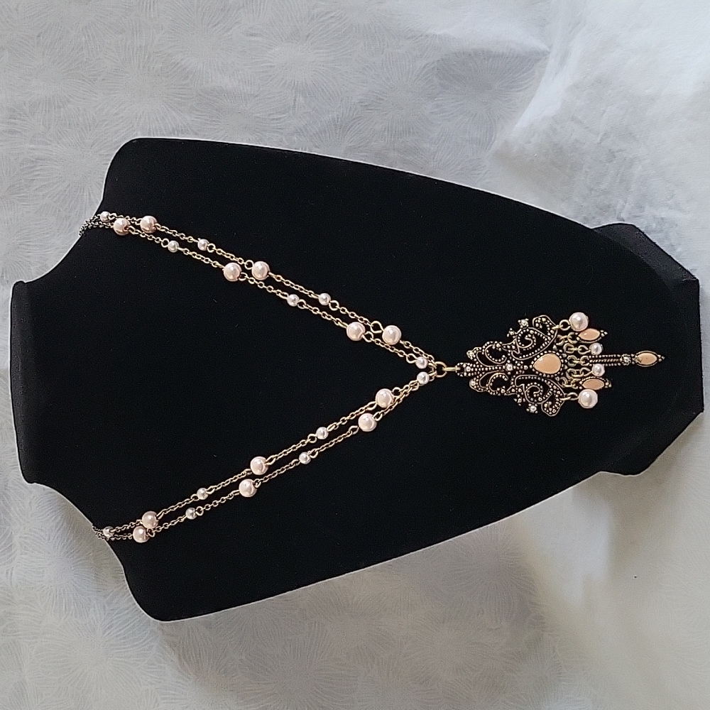 Faux Pearl & Enamel Necklace